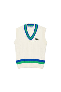 Sleeveless cable-knit woollen jumper - Farine & Cobalt