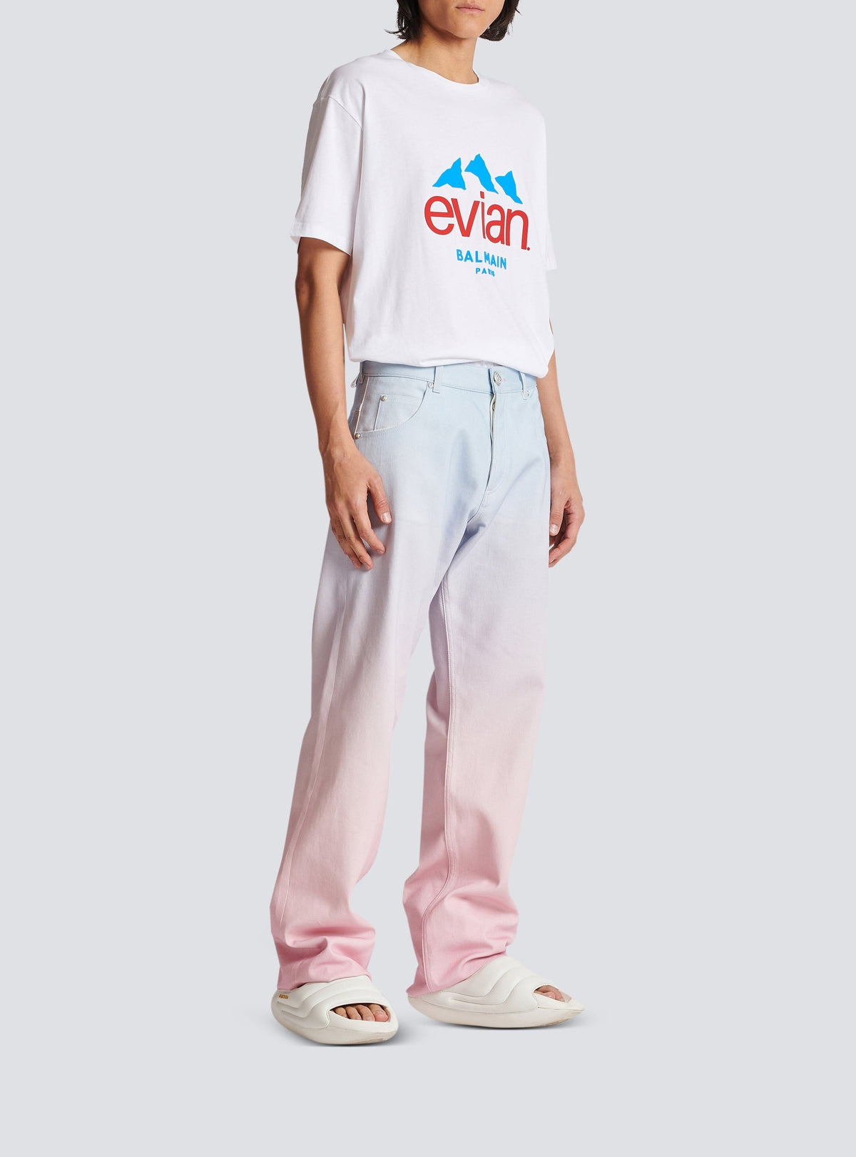 Balmain x Evian denim trousers - Blue & Pale Pink & Pink