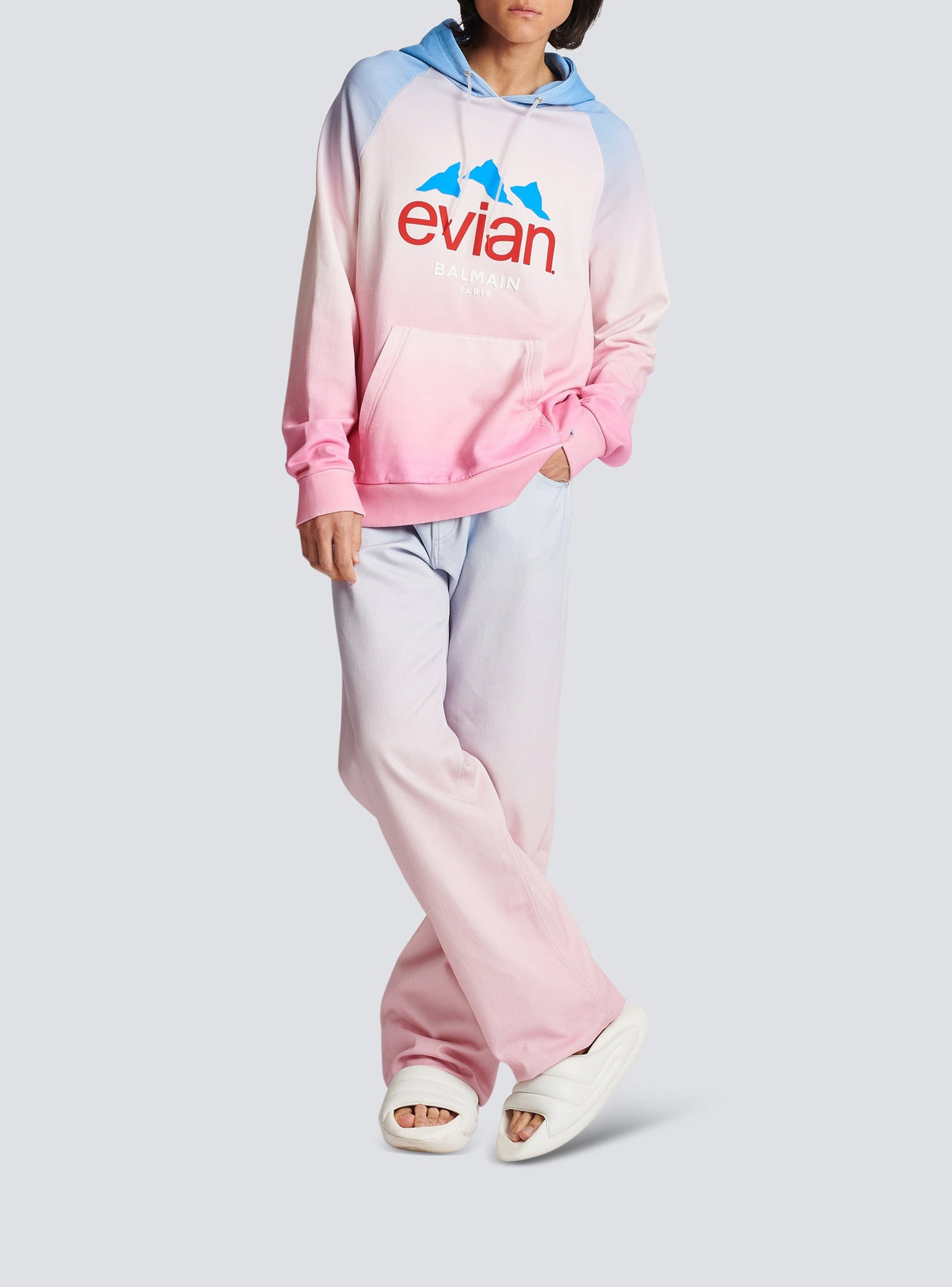Balmain x Evian denim trousers - Blue & Pale Pink & Pink