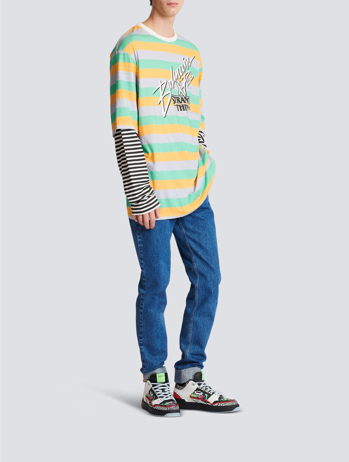 T-shirt oversize doubles manches Balmain x Stranger things - Multicolore