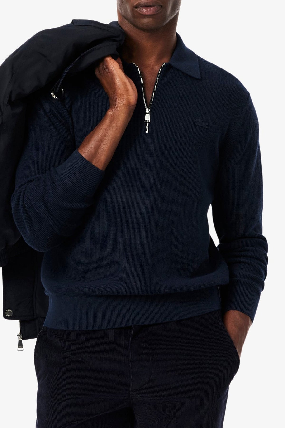 Pull à col polo en laine mélangée - Marine