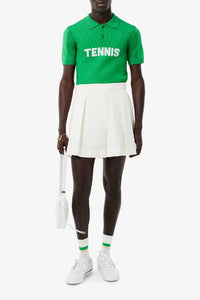 Polo Tennis ajusté en maille - Calathea & Blanc
