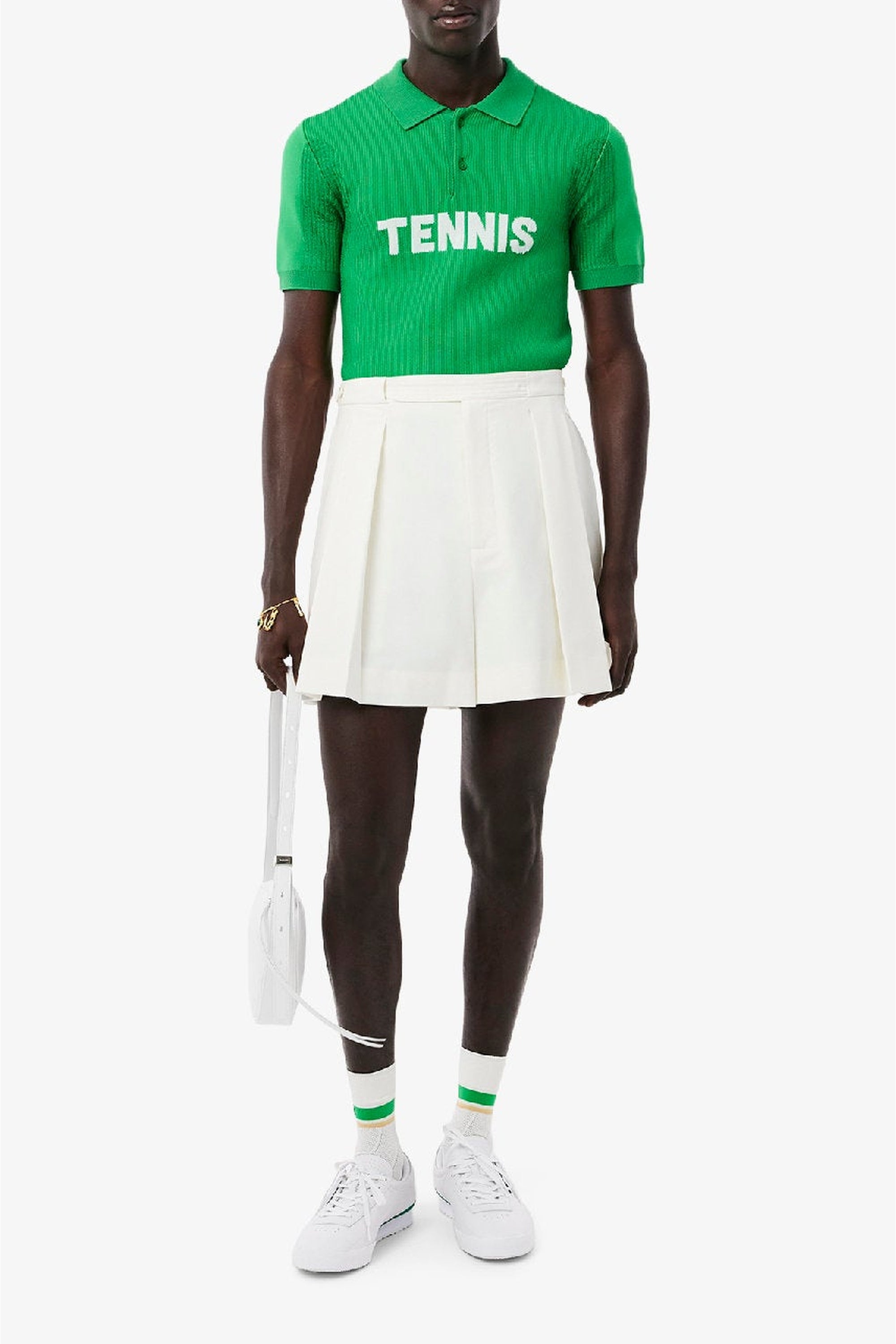 Polo Tennis ajusté en maille - Calathea & Blanc
