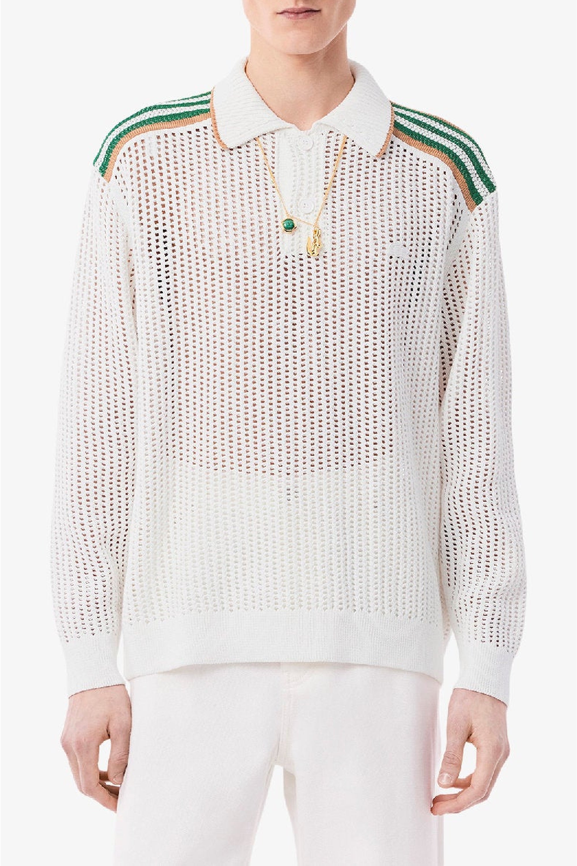 Pull ajouré à manches longues en maille - Blanc