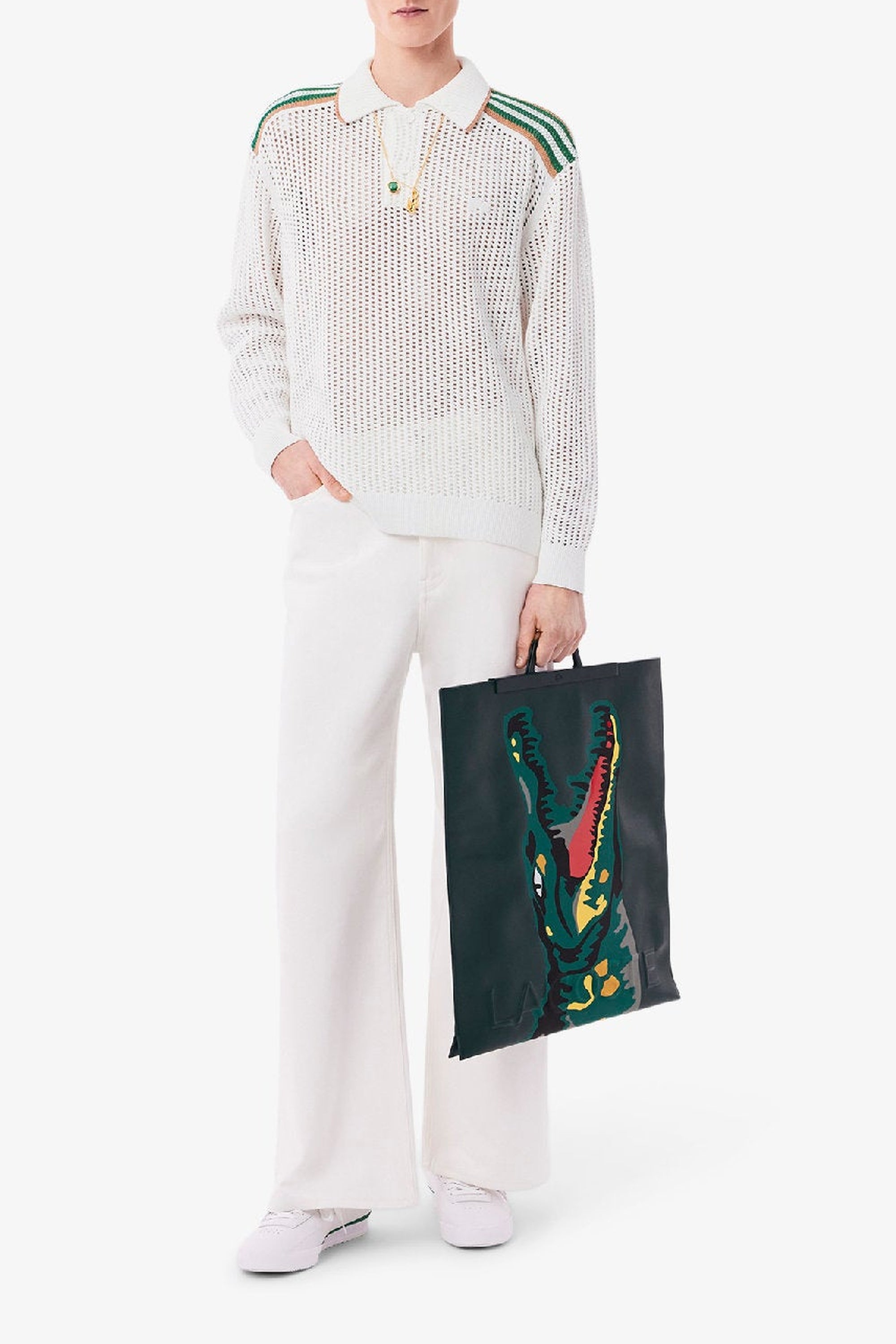Pull ajouré à manches longues en maille - Blanc