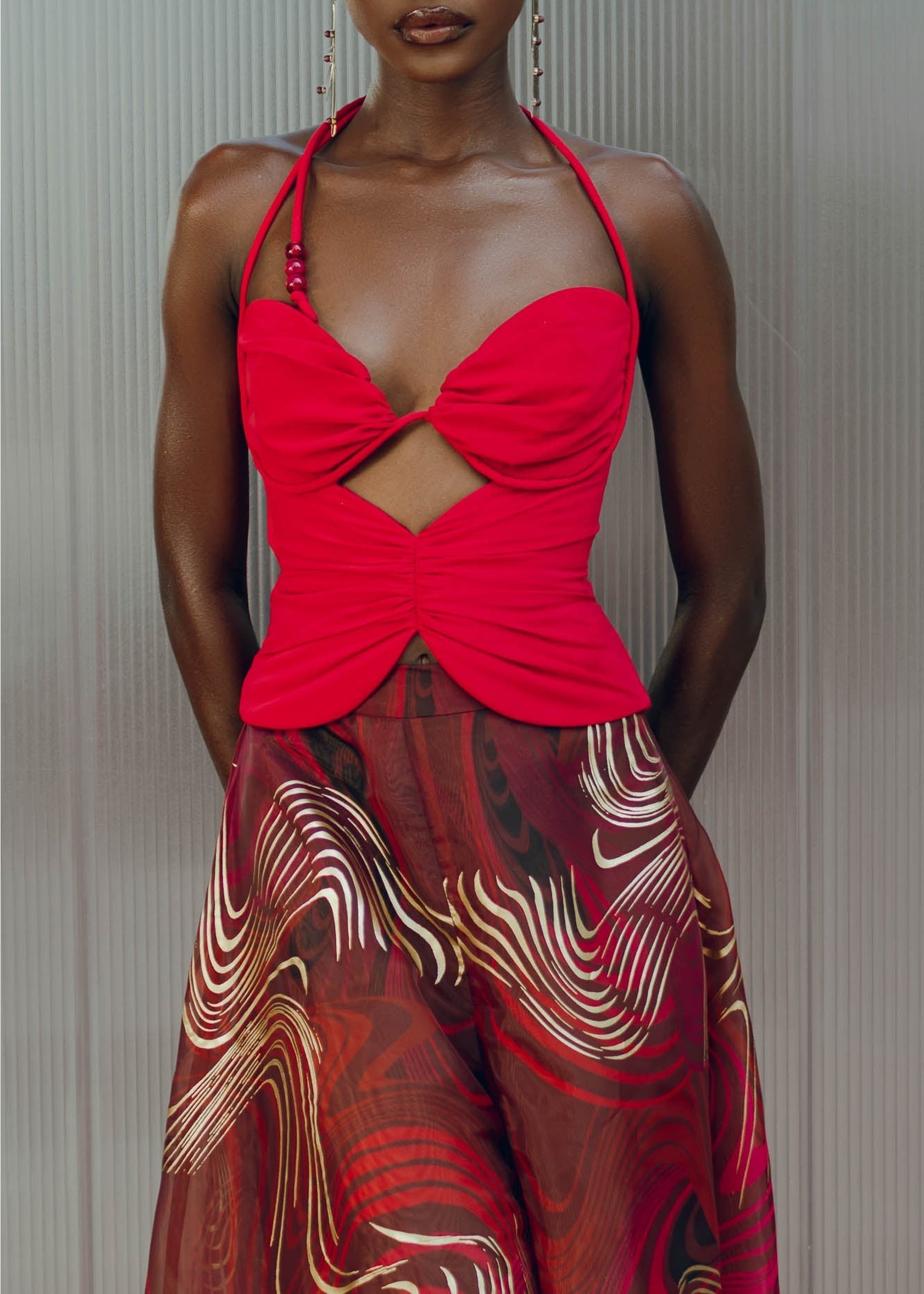 Arlo halter top with lace-up back - Raspberry