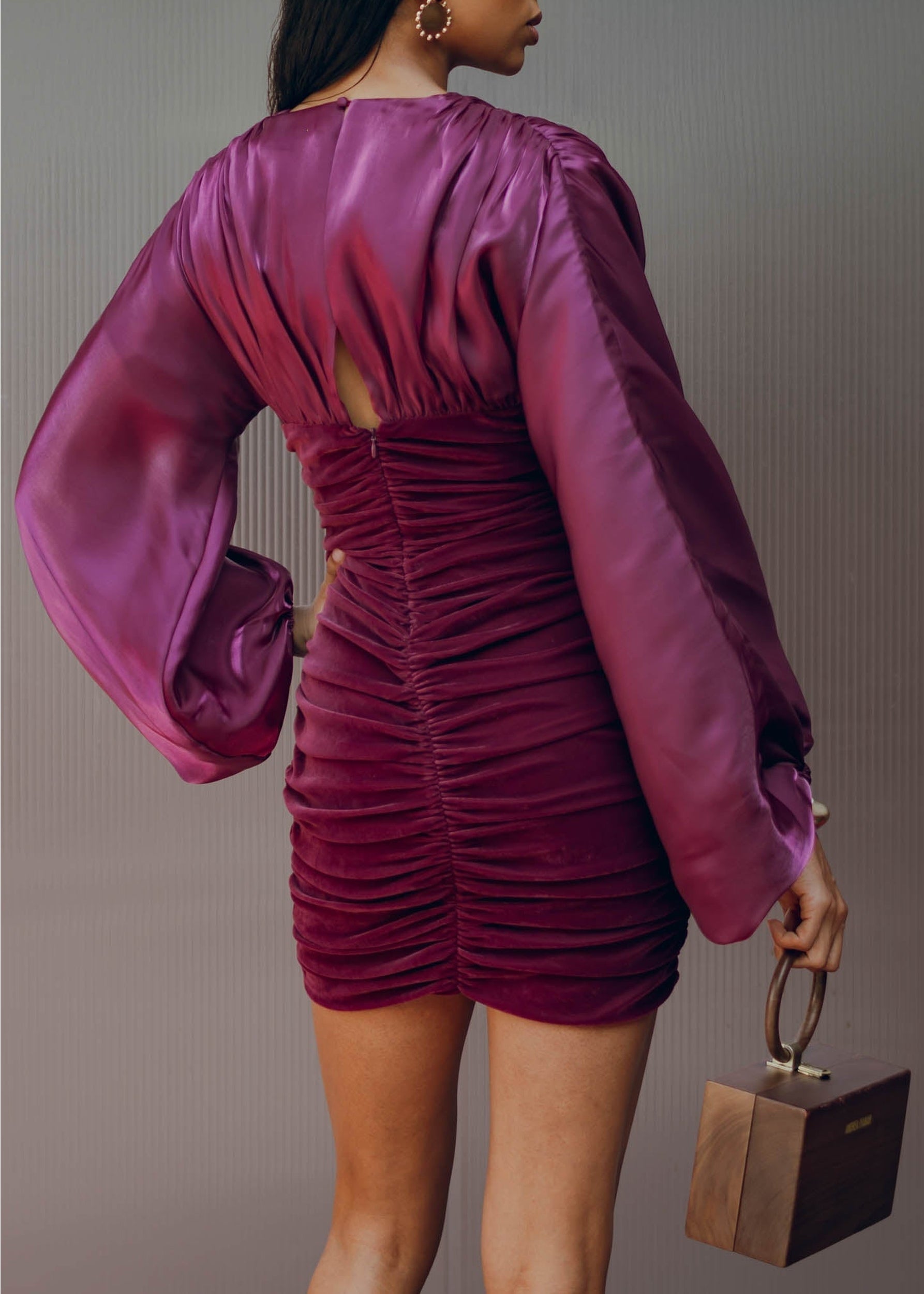 Anida gathered short dress - Maroon