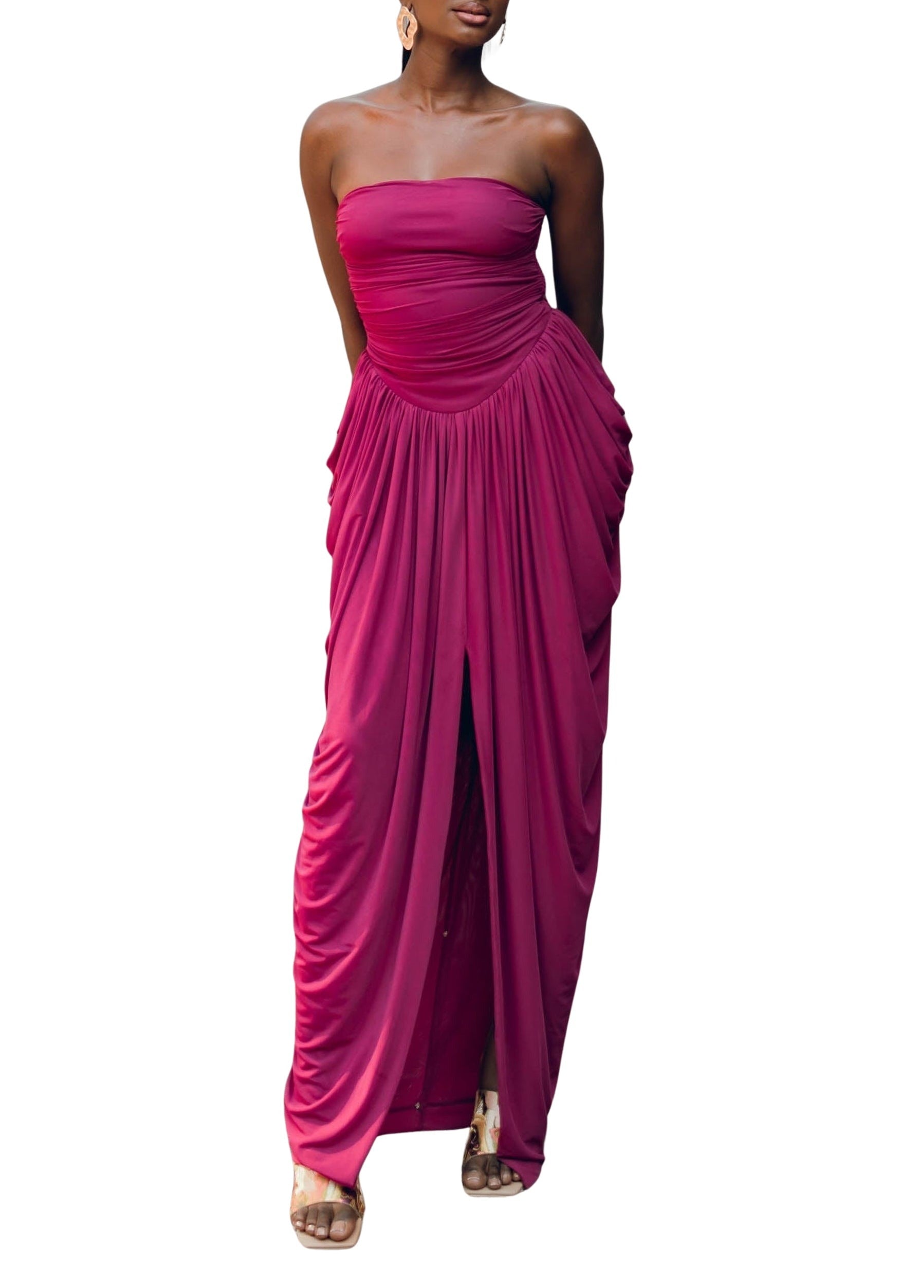 Katu draped and gathered mesh maxi dress - Plum