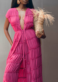 Sina Ruched Slit Dress - Magenta