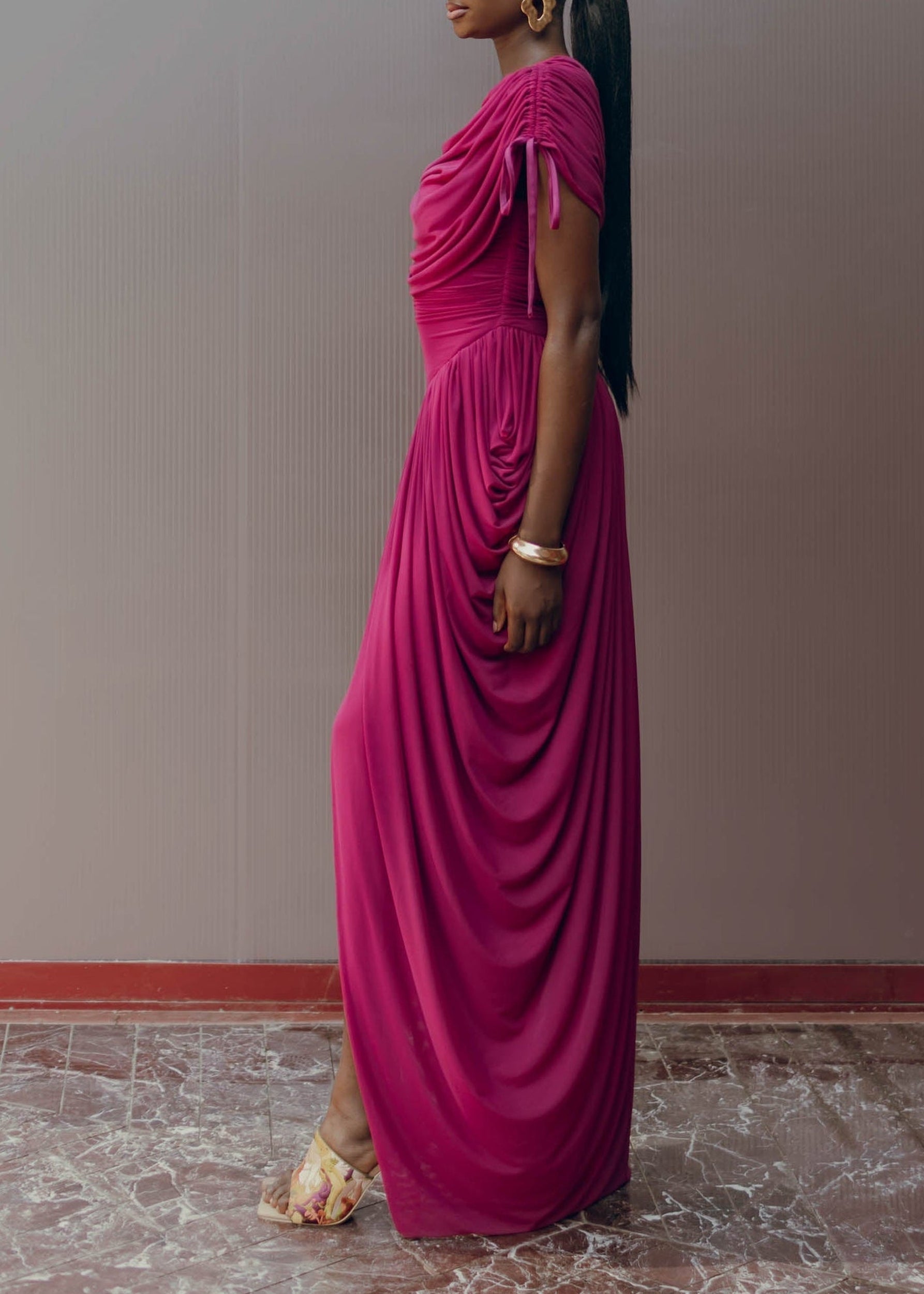 Katu draped and gathered mesh maxi dress - Plum