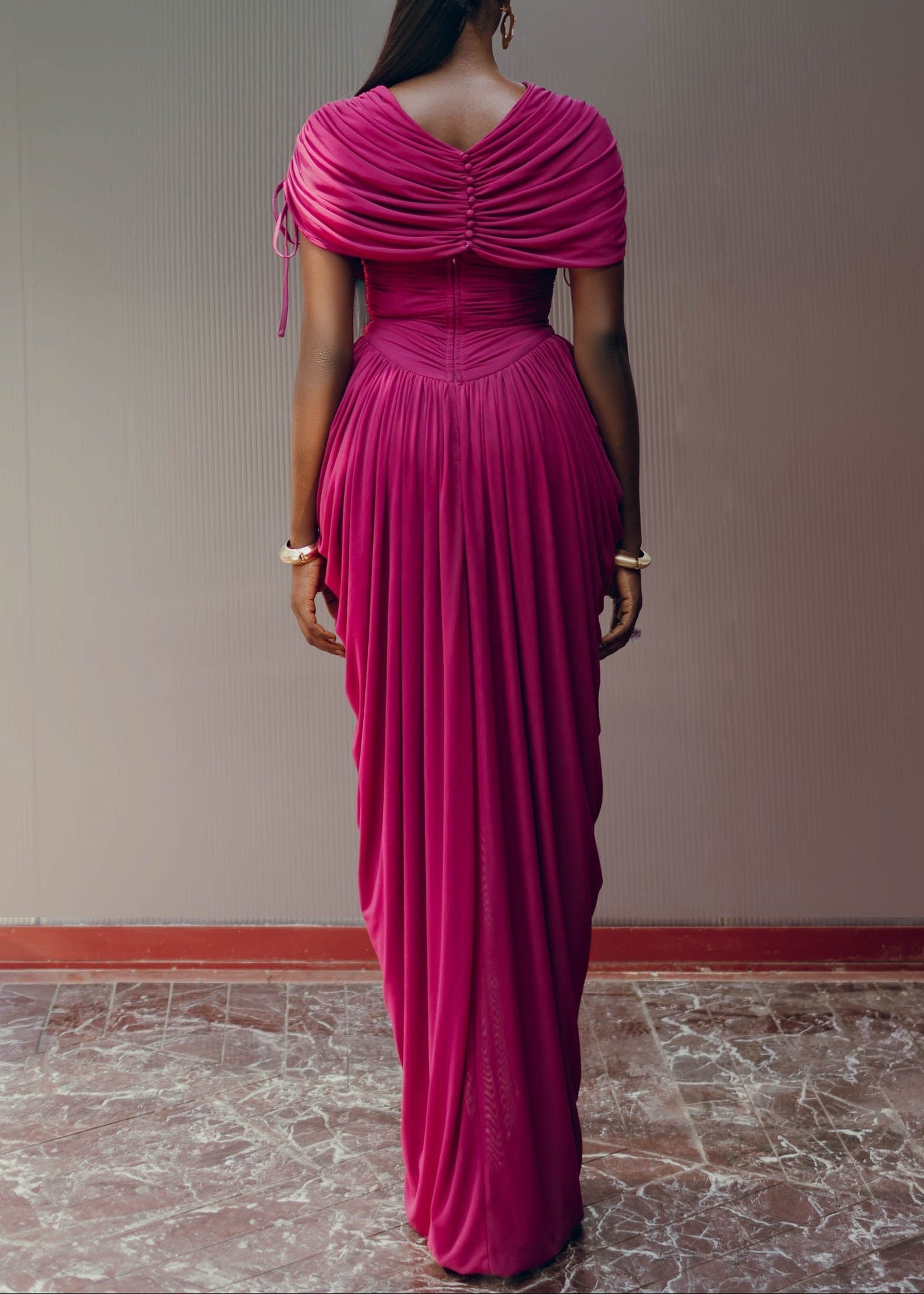 Katu draped and gathered mesh maxi dress - Plum