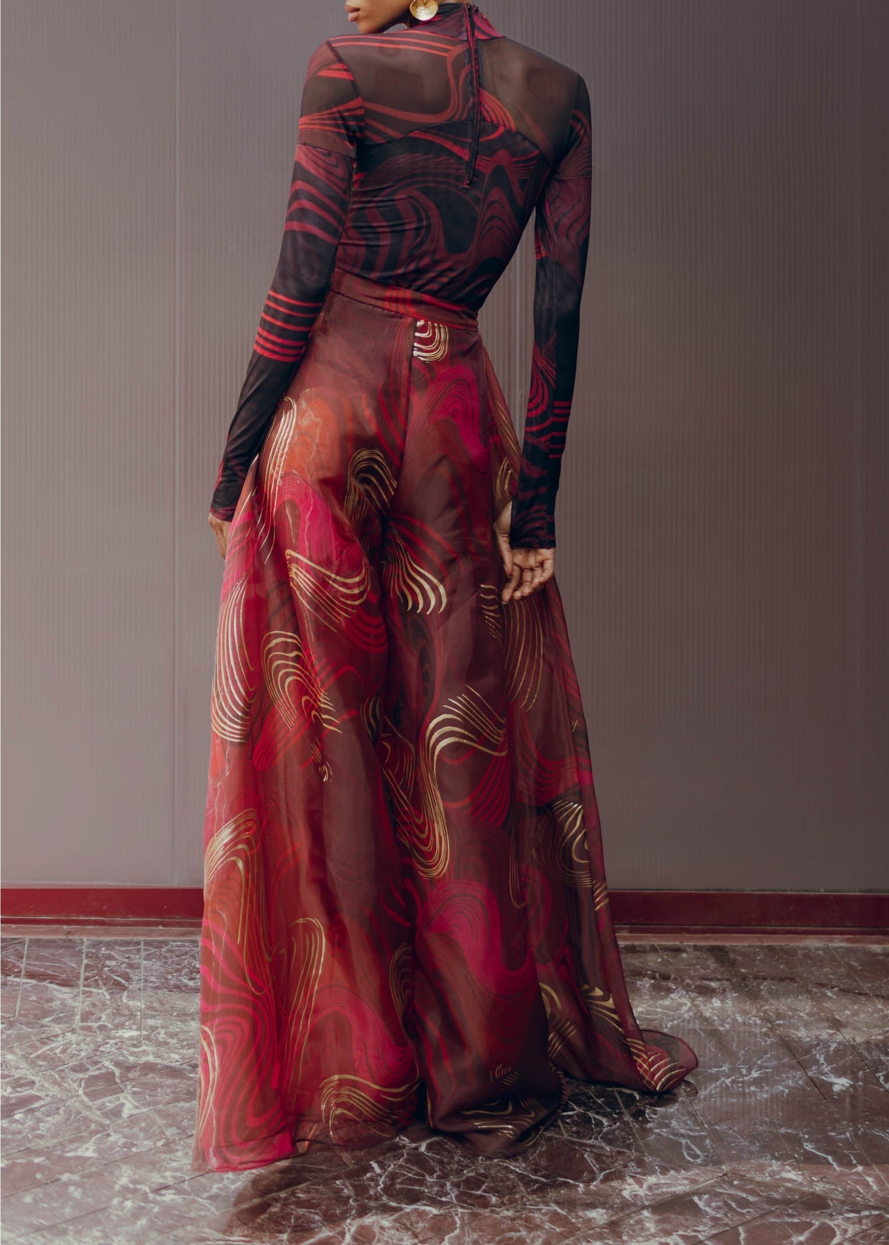 Loma bodysuit with printed stand-up collar - Corda Print