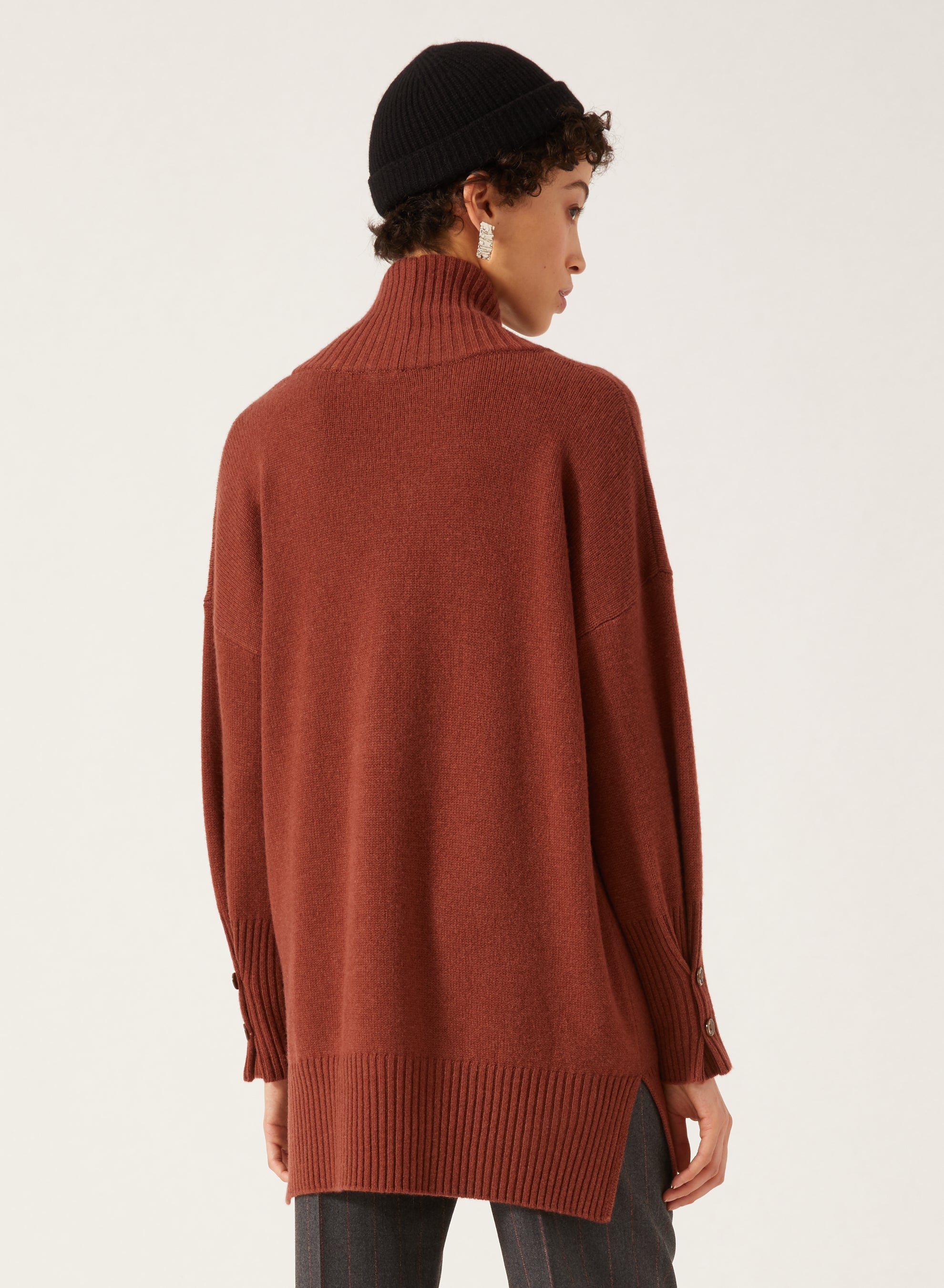 Rust_1QTY // Pull col châle à boutons maille tricotée en laine - Rust