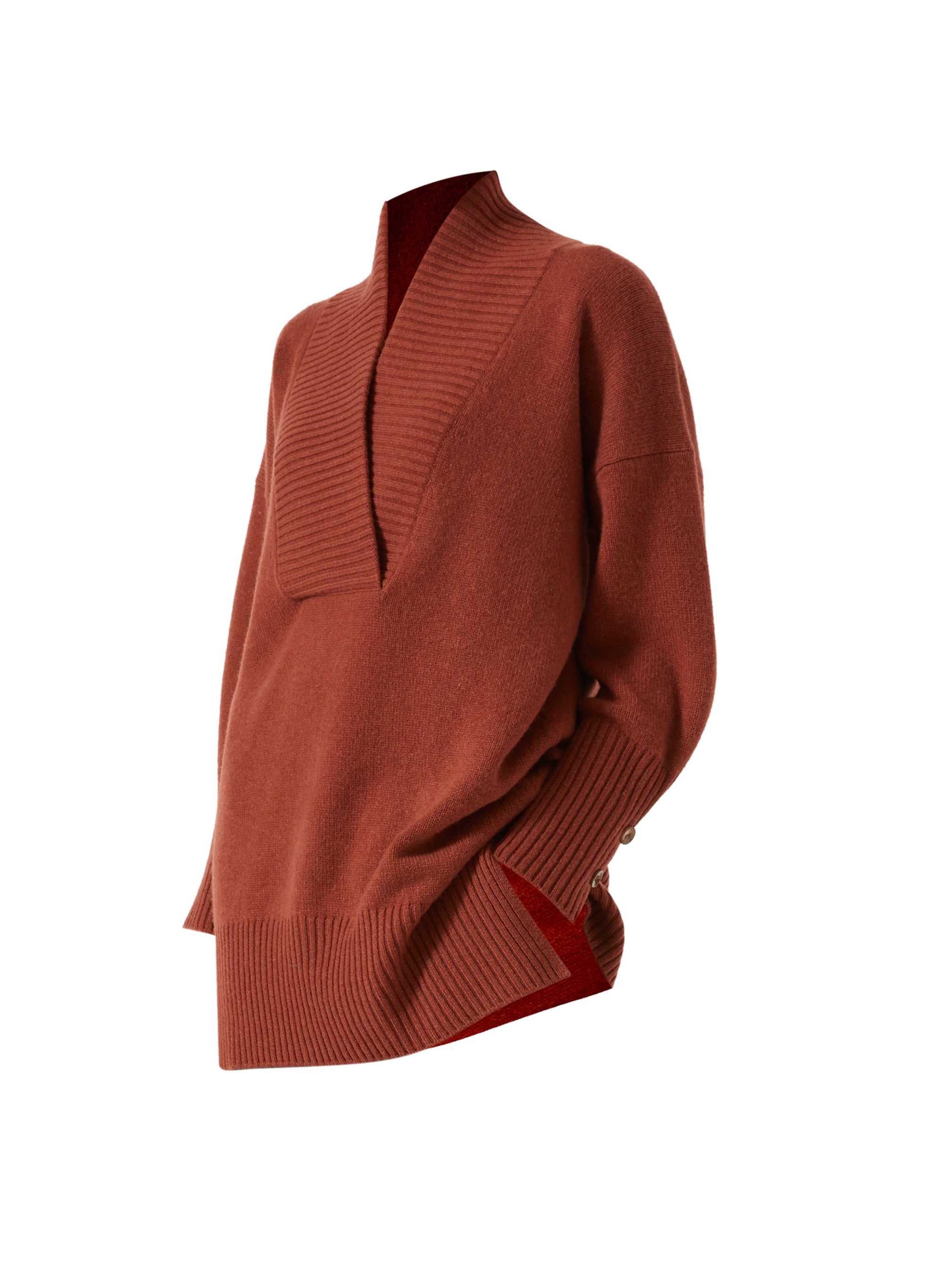 Rust_1QTY // Pull col châle à boutons maille tricotée en laine - Rust