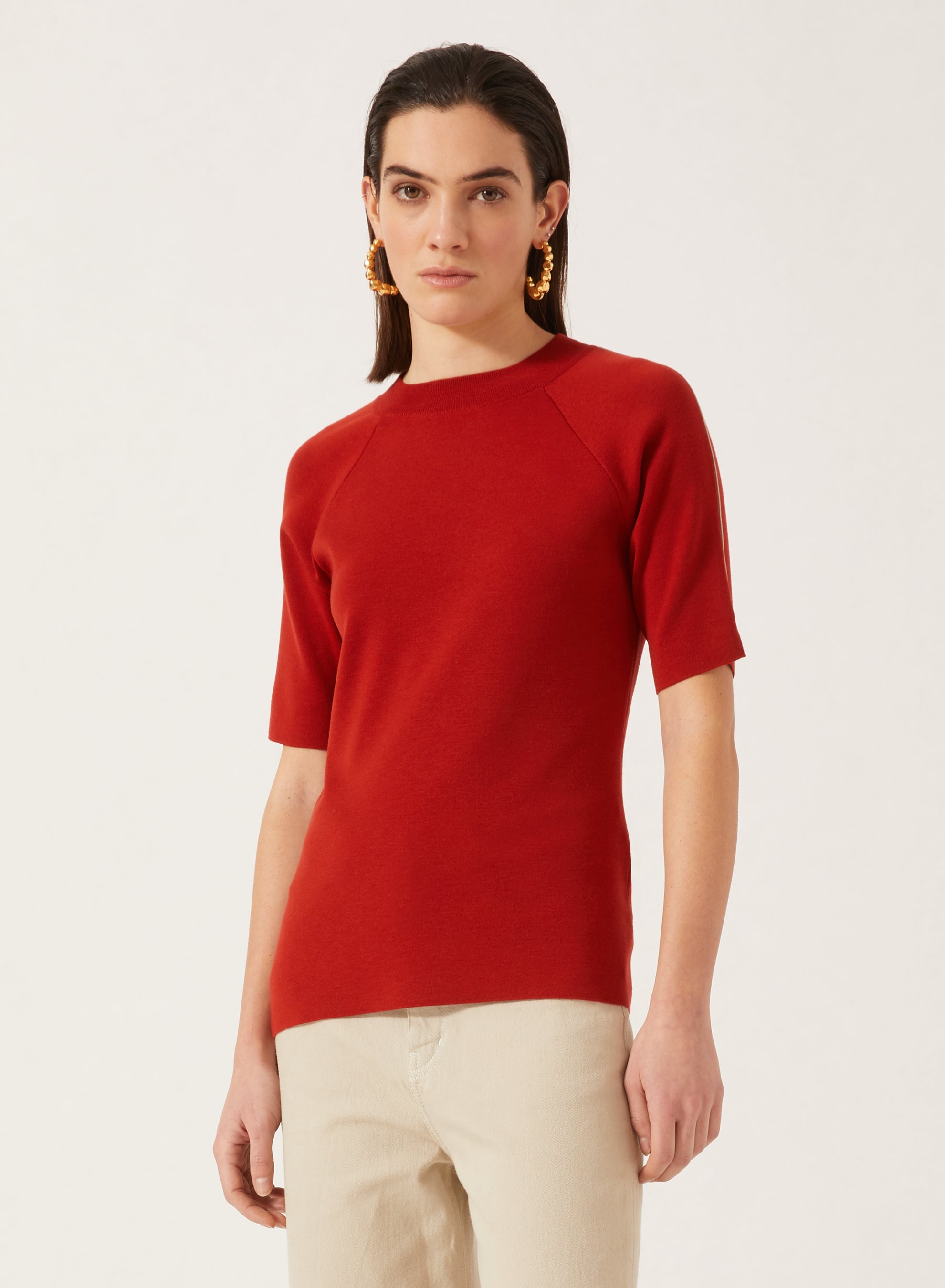 Vermilion_1QTY // Pull à manches raglan contrastantes en laine - Vermilion