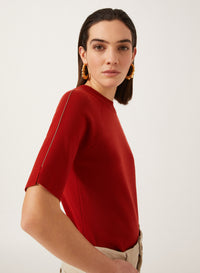 Vermilion_1QTY // Pull à manches raglan contrastantes en laine - Vermilion