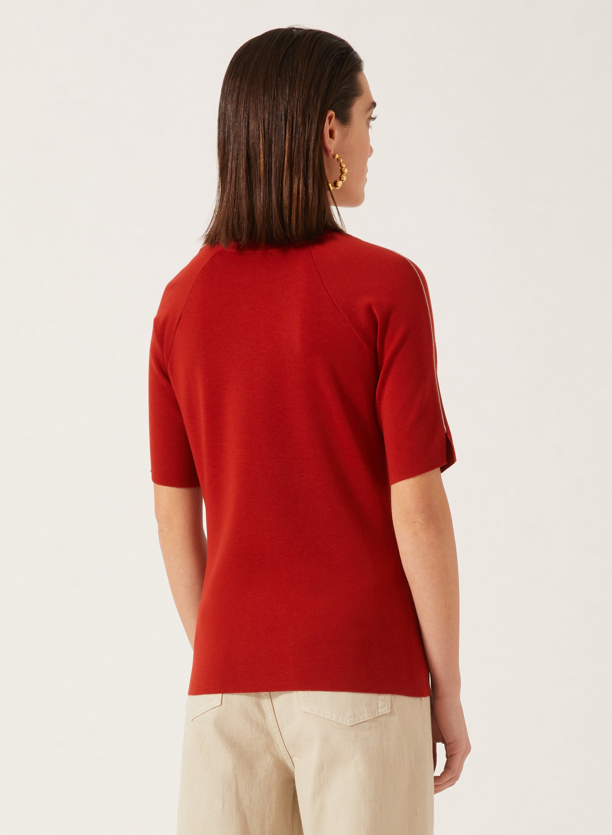 Vermilion_1QTY // Pull à manches raglan contrastantes en laine - Vermilion