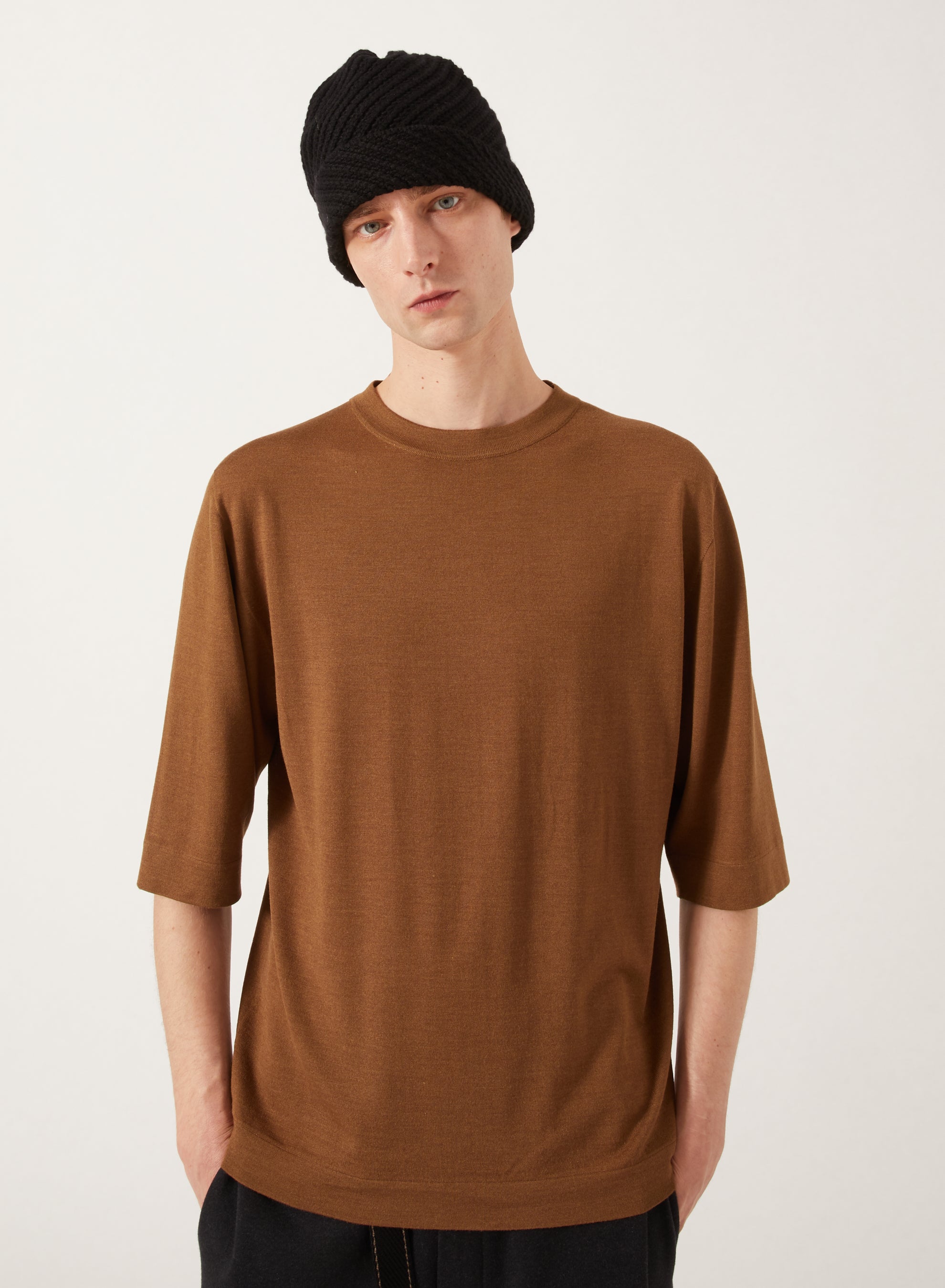 Vicuna_1QTY // T-shirt à bord-côte en laine - Vicuna