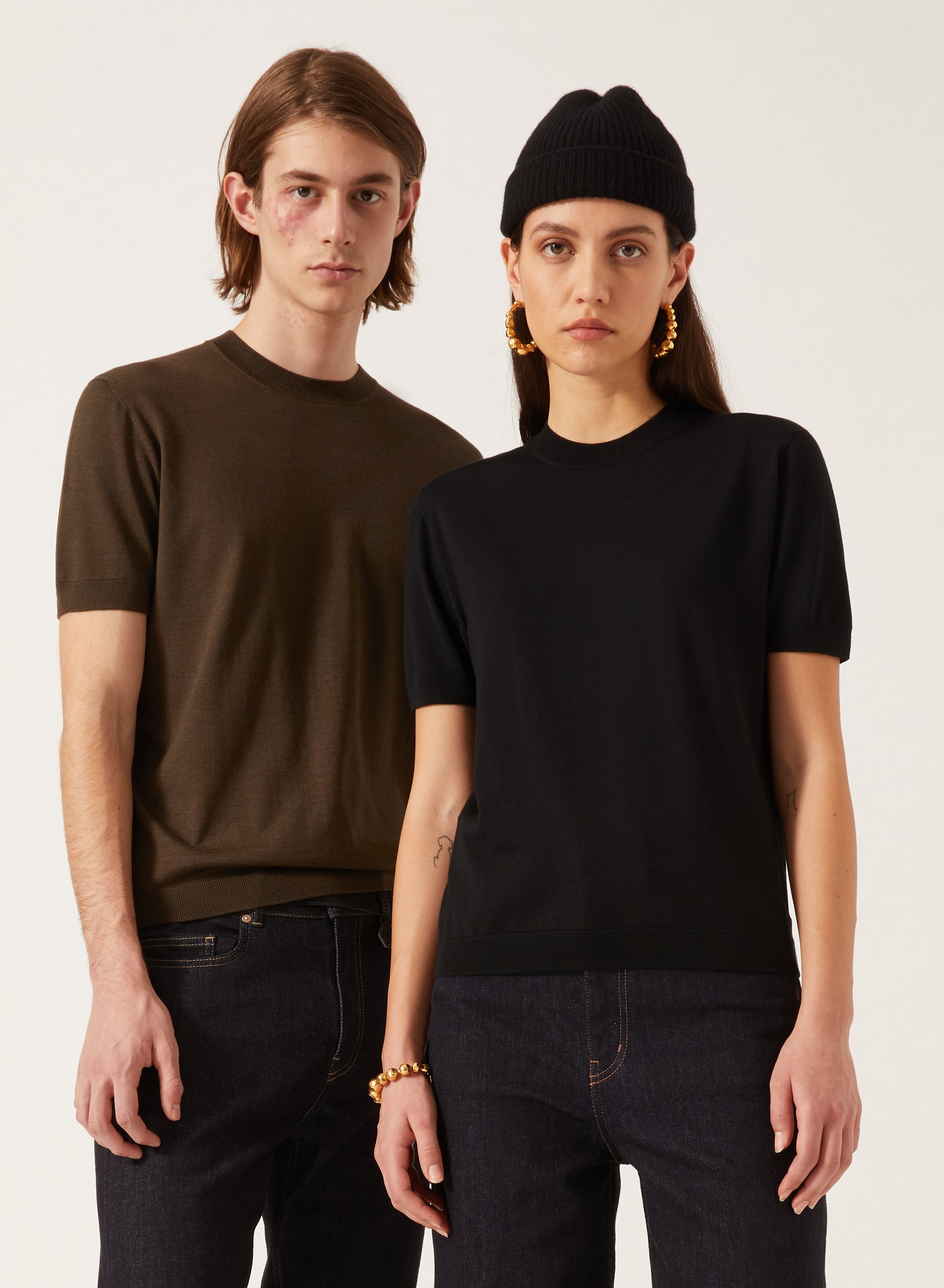 Black_1QTY // T-shirt à bord-côte en laine - Black