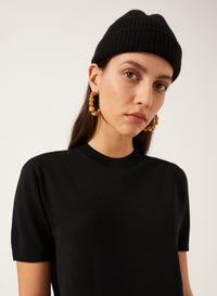 Black_1QTY // T-shirt à bord-côte en laine - Black