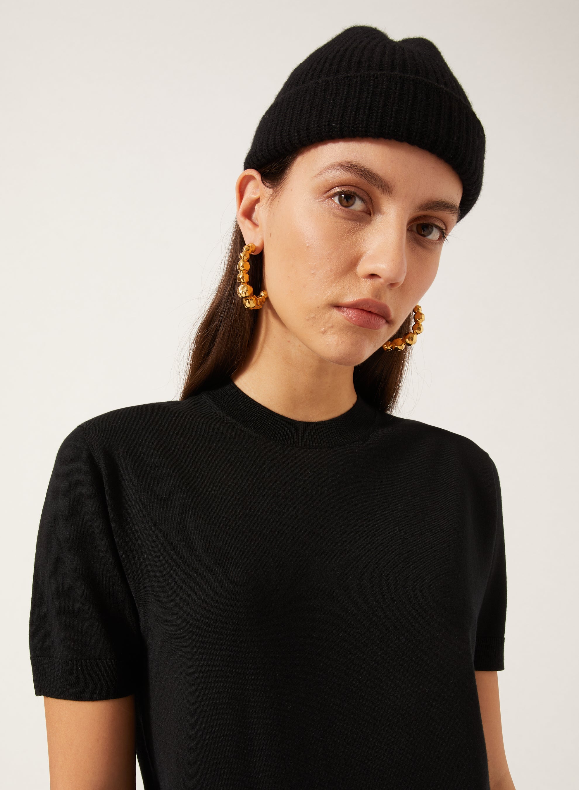 Black_1QTY // T-shirt à bord-côte en laine - Black