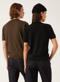 Black_1QTY // T-shirt à bord-côte en laine - Black