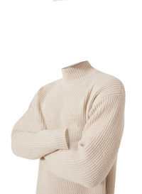 Stone_1QTY // Pull col roulé à maille côtelée épaisse en laine - Stone