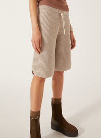 Stone_1QTY // Short côtelée à cordon métallique en laine - Stone