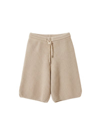 Ribbed shorts with metallic cord in wool - Stone