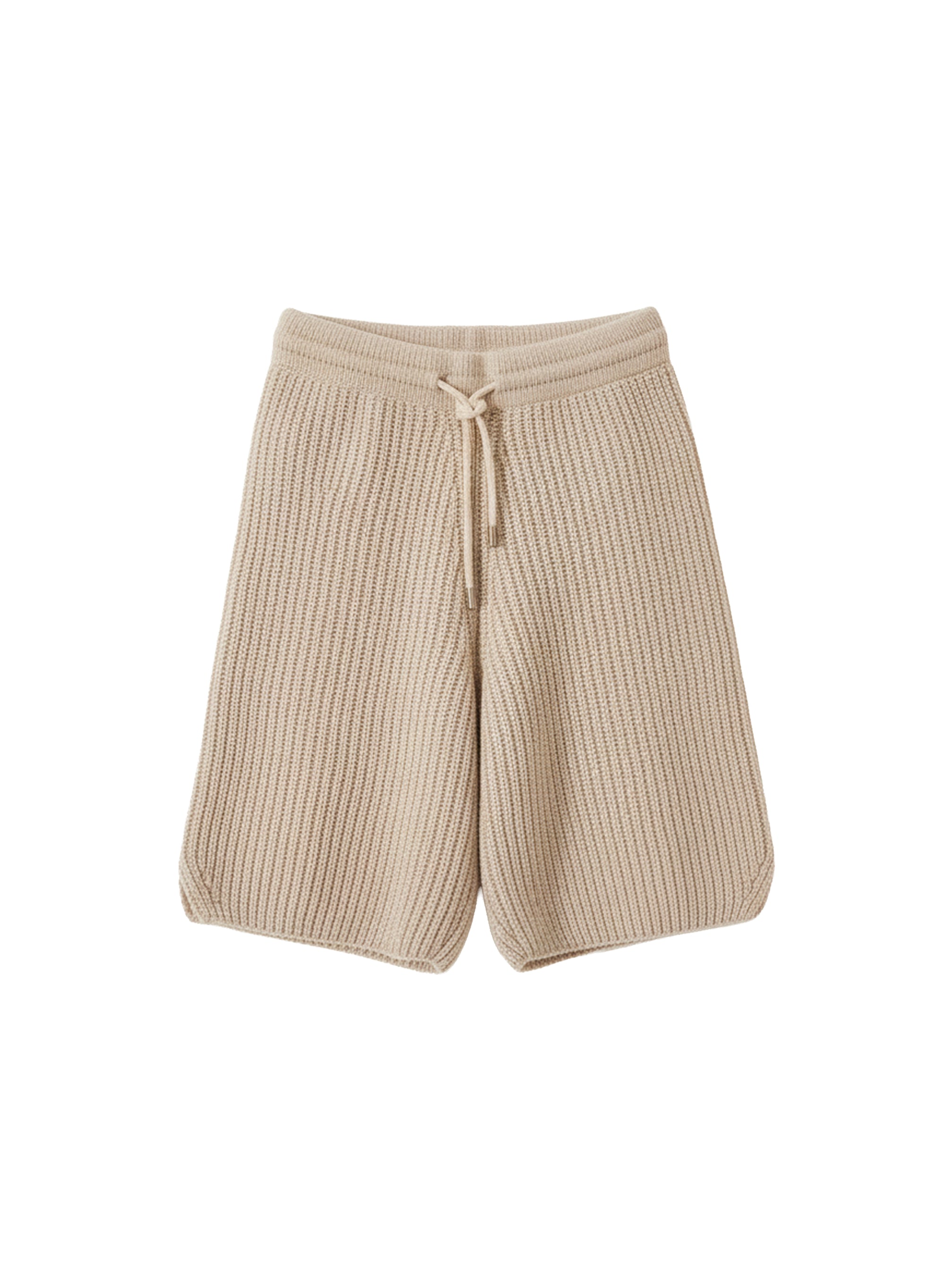 Ribbed shorts with metallic cord in wool - Stone