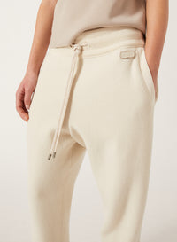 Ivory_1QTY // Pantalon de survêtement à bords-côtes en laine - Ivory
