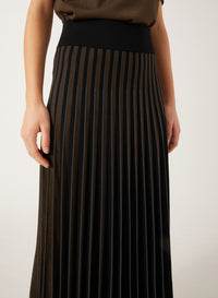 Black,Military Green & Peacock_1QTY // Jupe plissée à motif rayé en laine - Black,Military Green & Peacock