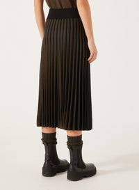 Black,Military Green & Peacock_1QTY // Jupe plissée à motif rayé en laine - Black,Military Green & Peacock