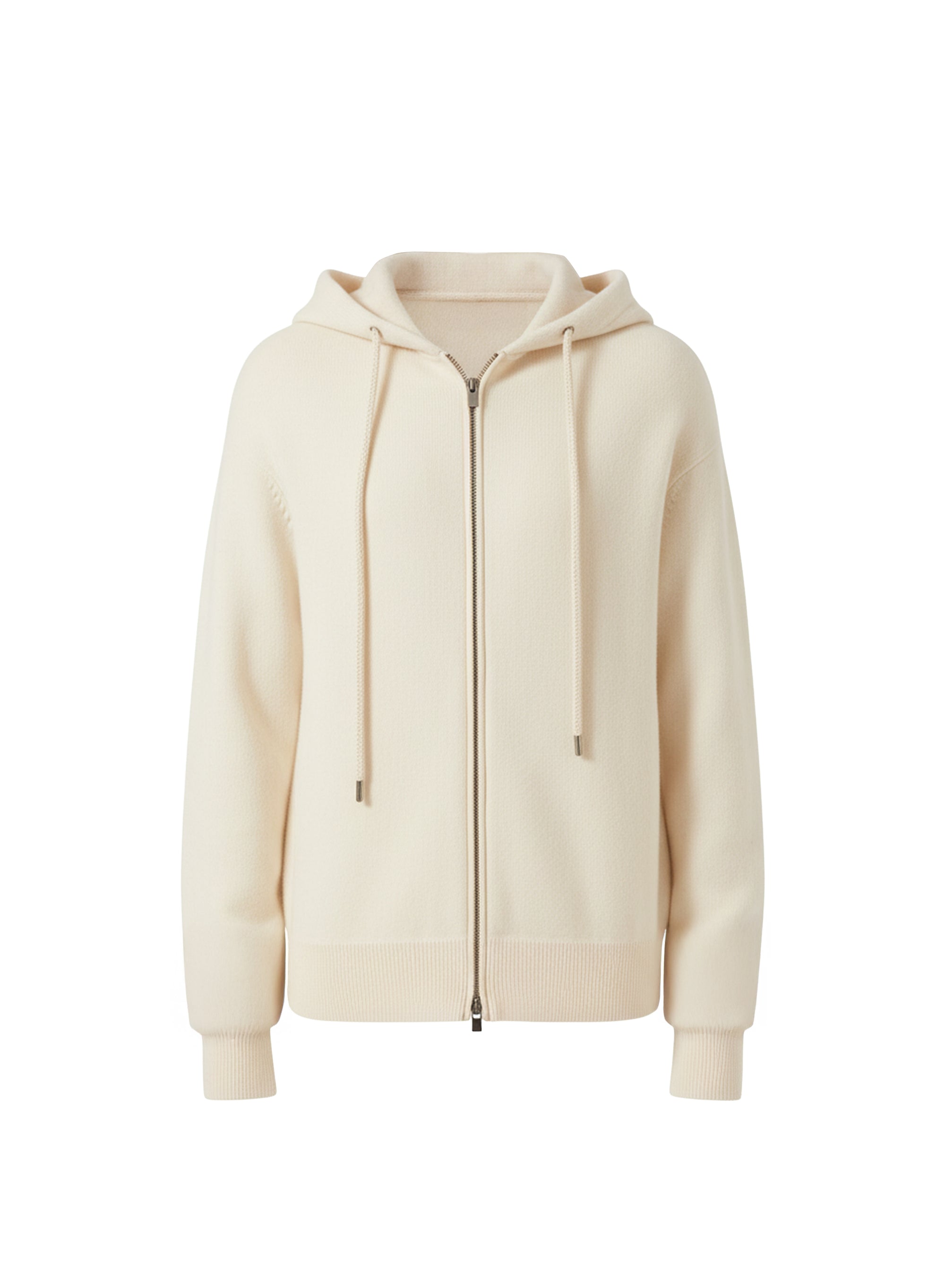 Wool hooded zip cardigan - Ivory