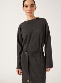 Charcoal Grey_1QTY // Robe droite zippée en laine - Charcoal Grey