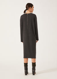 Charcoal Grey_1QTY // Robe droite zippée en laine - Charcoal Grey