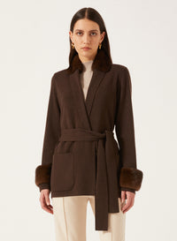 Brown_1QTY // Veste courte ceinturée en laine - Brown