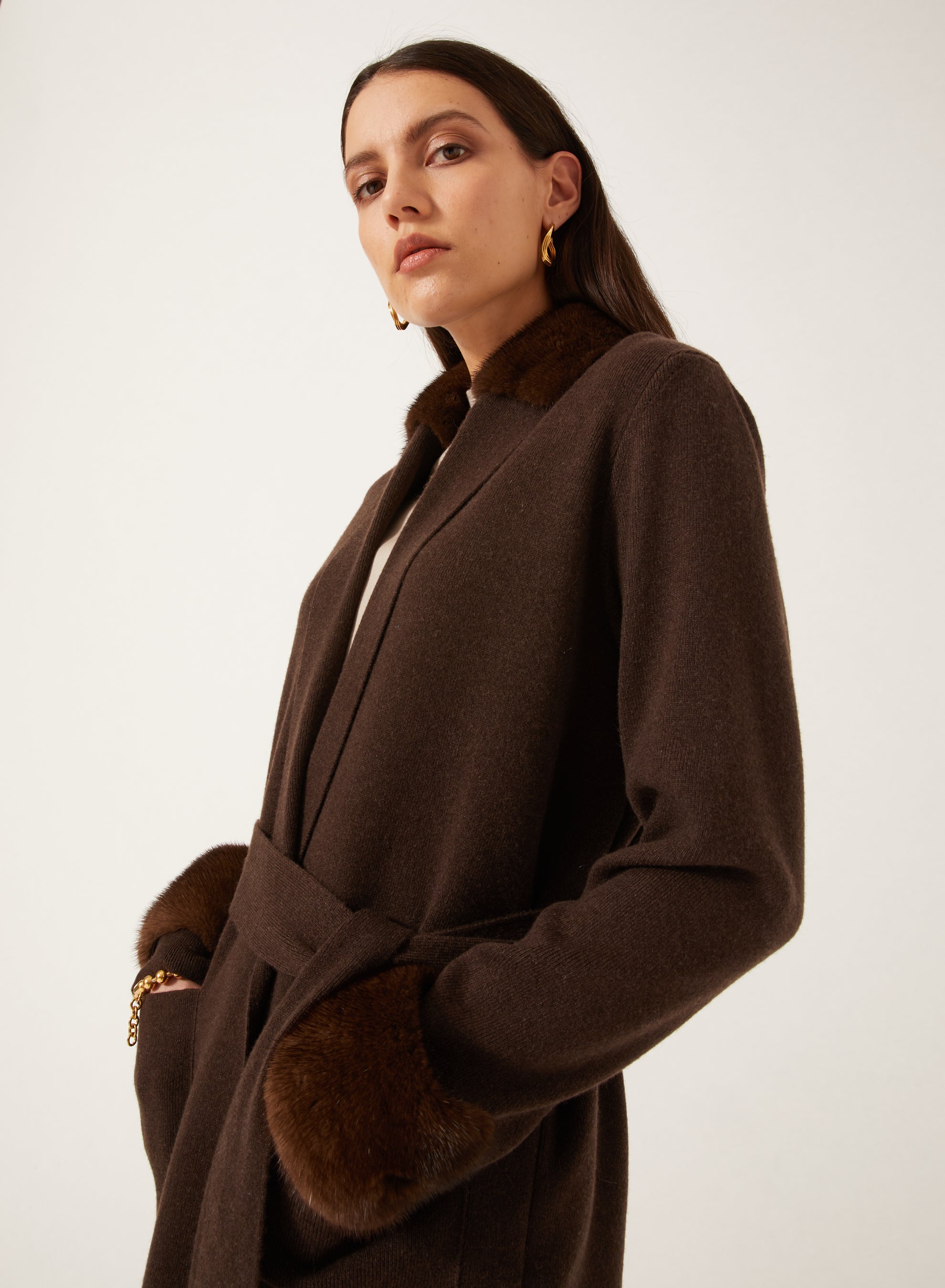 Brown_1QTY // Veste courte ceinturée en laine - Brown