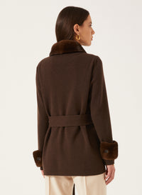 Brown_1QTY // Veste courte ceinturée en laine - Brown