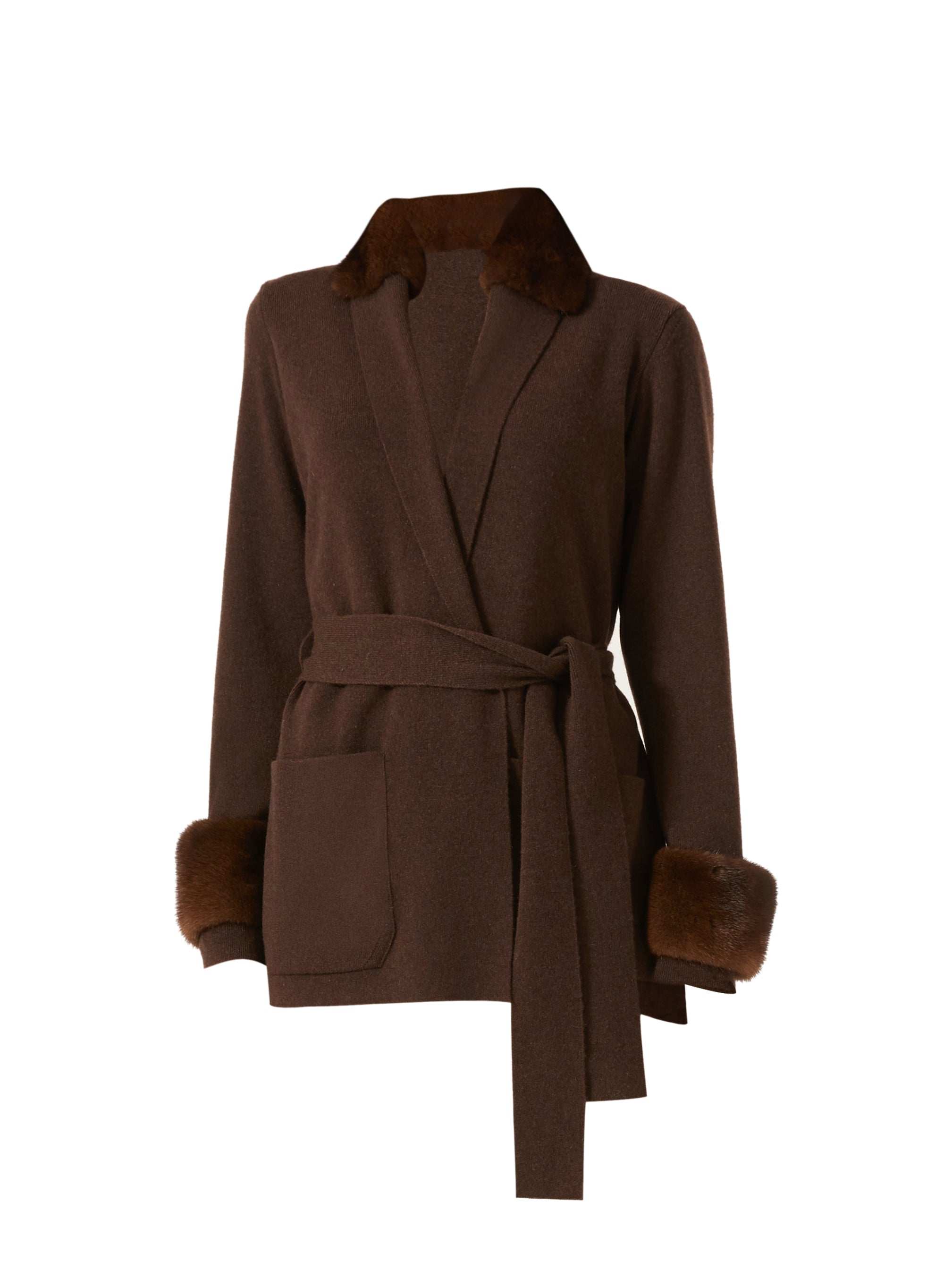 Brown_1QTY // Veste courte ceinturée en laine - Brown