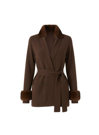 Belted short jacket in wool - Brown