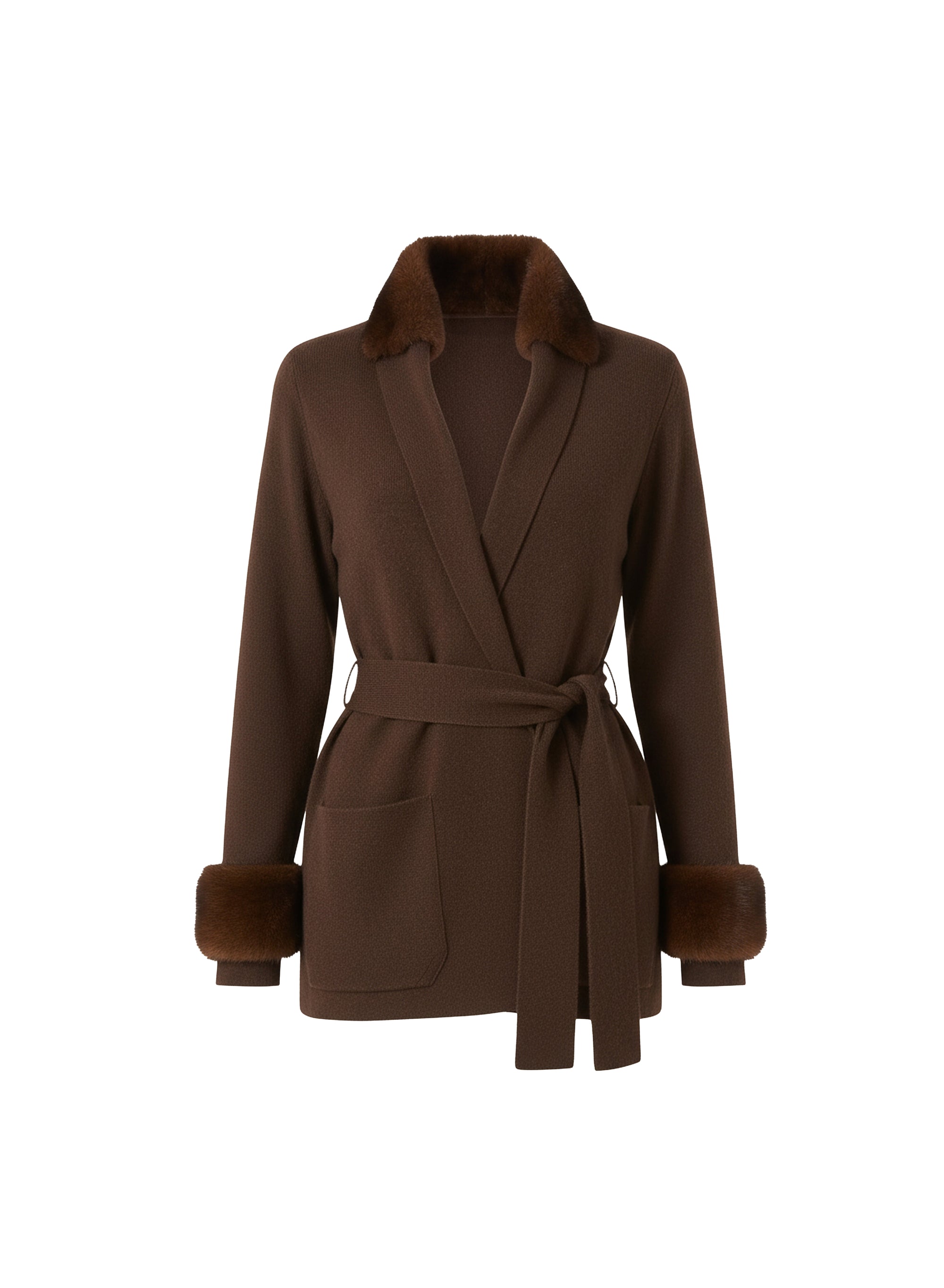 Belted short jacket in wool - Brown