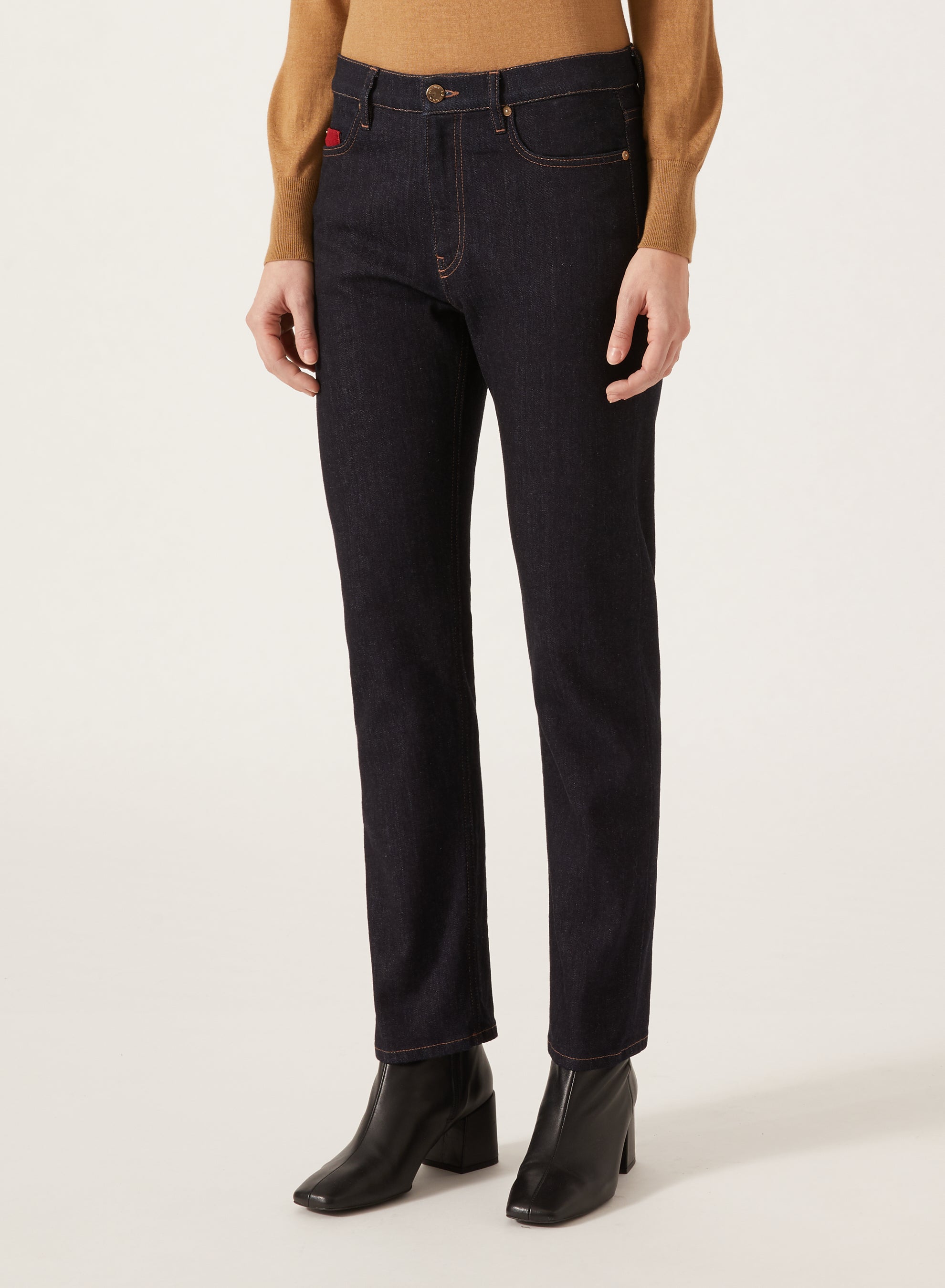 Blue_1QTY // Jean droit à surpiqûres contrastantes - Blue