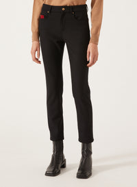 Black_1QTY // Pantalon slim à détail contrastant en laine - Black
