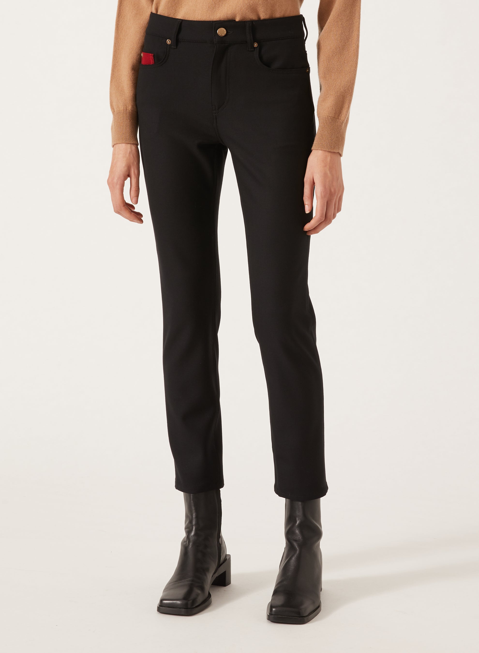 Black_1QTY // Pantalon slim à détail contrastant en laine - Black