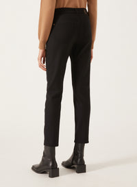 Black_1QTY // Pantalon slim à détail contrastant en laine - Black