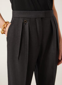 Darkest Grey_1QTY // Pantalon à pinces en laine - Darkest Grey
