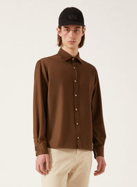 Caramel_1QTY // Chemise à boutons contrastants en laine - Caramel