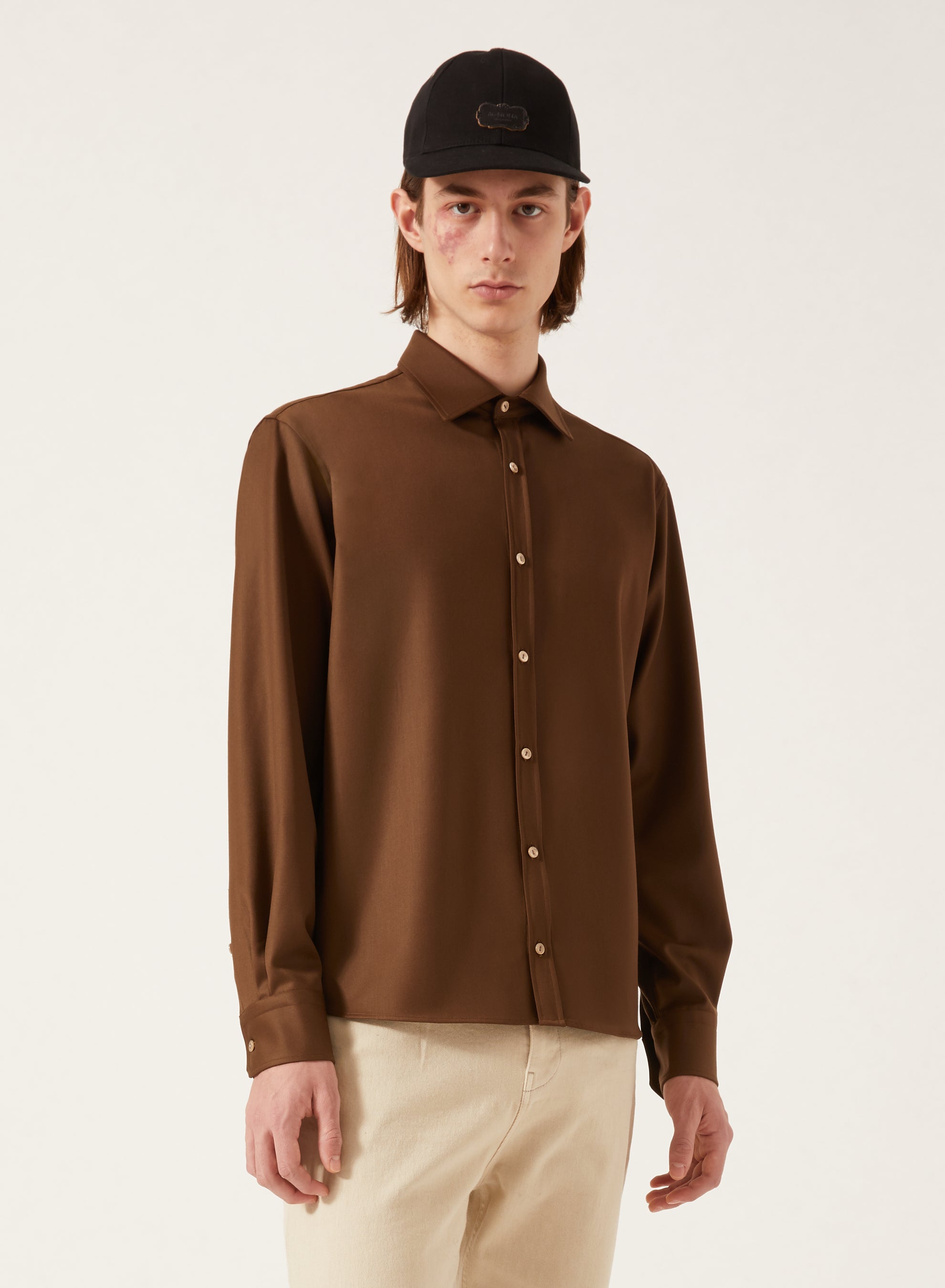 Caramel_1QTY // Chemise à boutons contrastants en laine - Caramel