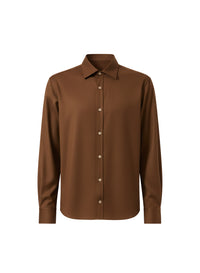 Wool shirt with contrasting buttons - Caramel